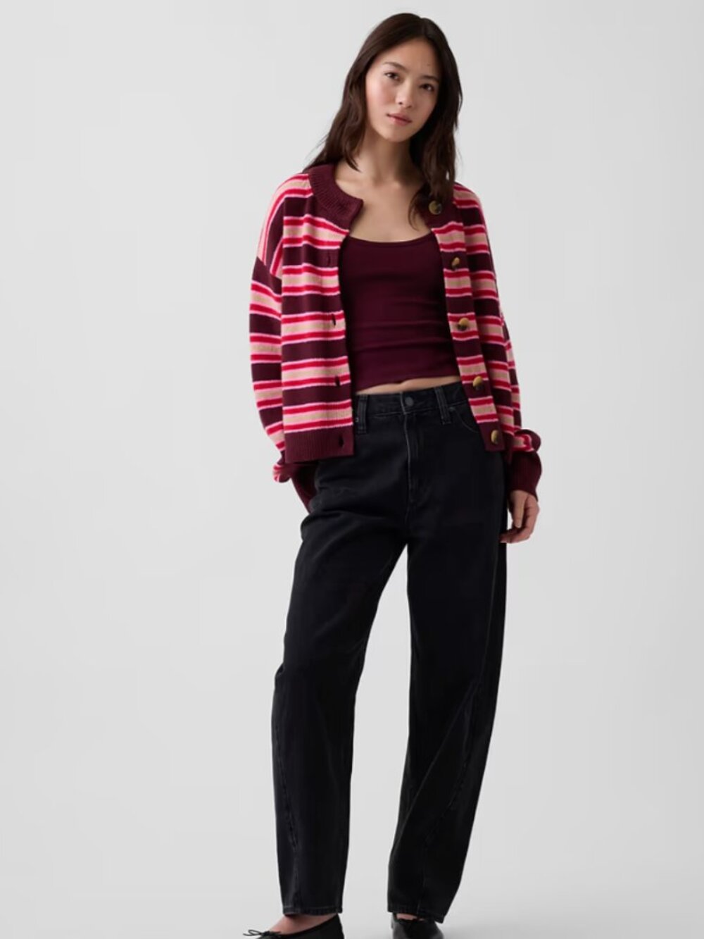 CashSoft Oversized Chunky Cardigan Purple burgundy & pink stripe XL Tall $89